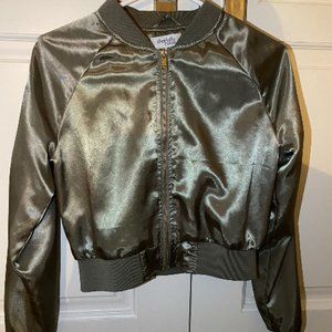 Olive Green Silk Bomber Light Jacket